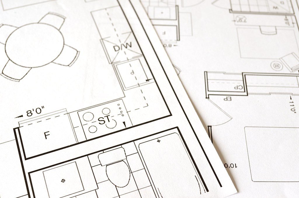 Residential floor plan drawings used to define a remodeling project scope and permits
